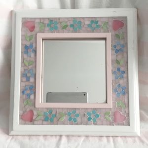 ✨Vintage Shabby Chic Y2K Pastel Flower Heart Stained Glass Square Wall Mirror